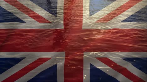 Bandera-Británica-Con-Agua-Que-Fluye-En-El-Fondo