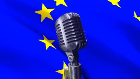 Flagge-Der-EU-Und-Klassisches-Mikrofon