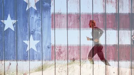 Man-running-with-american-flag-made-of-wood-