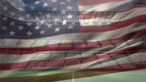 Amerikanische-Flagge-Gegen-Volles-Stadion-An-Einem-Sonnigen-Tag
