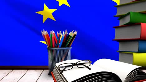 European-Union-Flag-and-school-supplies-Video