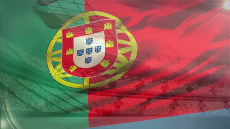 Portugiesische-Flagge-Vor-Stadionhintergrund