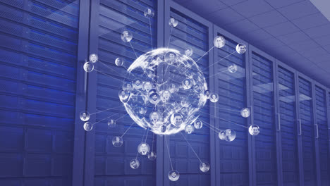 Spinning-digital-globe-in-data-server-center-