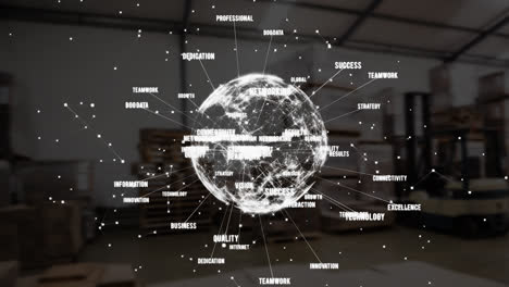 Digital-rotating-earth-with-data-on-a-warehouse-background