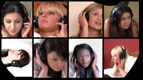 Stockanimation-Multiethnischer-Frauen,-Die-Musik-Hören