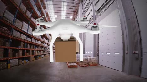 Animation-of-drone-carrying-a-parcel-in-a-warehouse