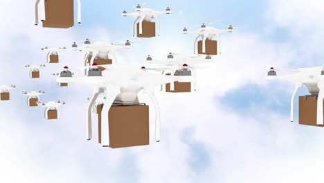 Drones-Volando-En-El-Cielo-Con-Cajas