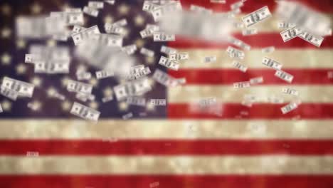 Bandera-Americana-Y-Billetes-De-Un-Dólar