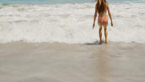 Rear-view-of-Caucasian-woman-having-fun-on-the-beach-4k