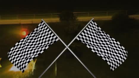 Crossed-racing-flags-hanging-from-a-pole