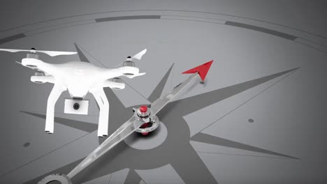 Animación-De-Brújula-Y-Drone-Sobre-Fondo-Gris