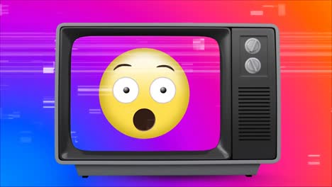 Televisión-Retro-Que-Muestra-Emoji-Asfixiante-Sobre-Un-Fondo-Vintage-Y-Chisporroteante.