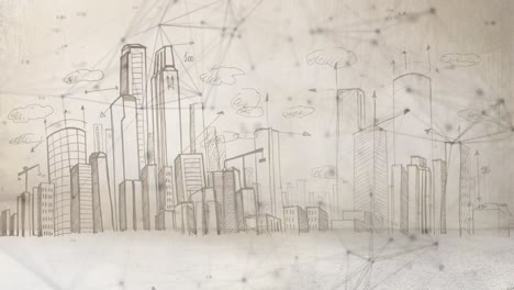 Connected-point-drawn-with-city-landscape-drawn-on-background