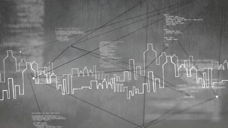 Digitally-generated-animation-of-a-drawing-city-against-grey-background