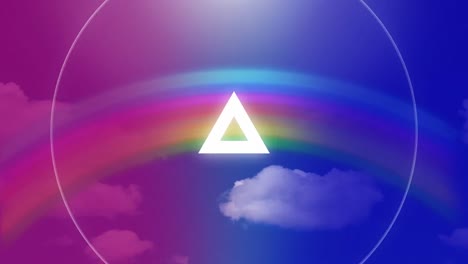 Blinking-triangle-against-rainbow-and-blue-sky