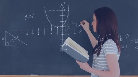 Studentin-Schreibt-Eine-Mathematische-Gleichung-An-Die-Tafel