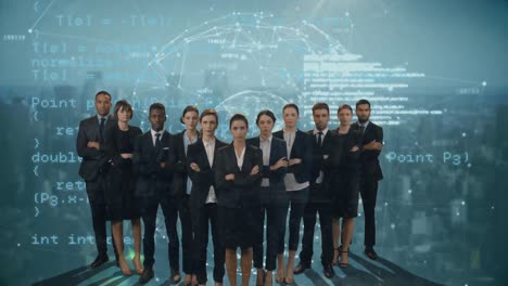 Business-people-in-suits-and-digital-sphere