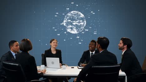 Geschäftsleute,-Die-Sich-Mit-Einem-Digitalen-Globus-In-Der-Mitte-Treffen