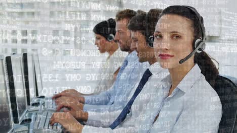 Team-of-call-centre-agents-talking-while-typing
