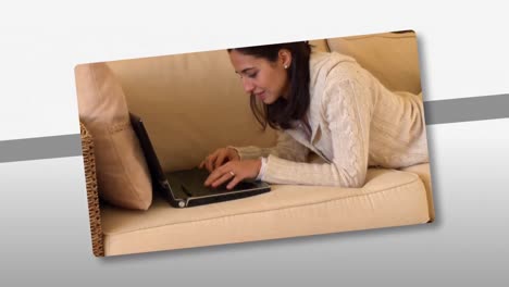 Montage-Attraktiver-Frauen-Mit-Einem-Laptop