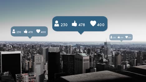 City-with-social-media-icons-and-numbers-4k
