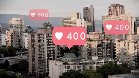 Heart-icons-with-numbers-in-a-city-background-4k