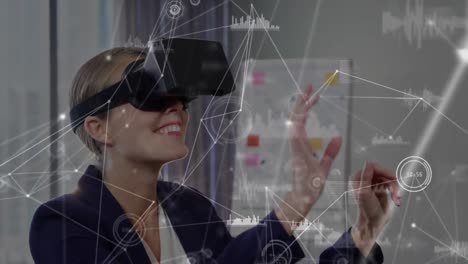 Businesswoman-wearing-a-virtual-reality-headset