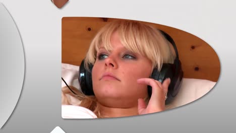 Montage-of-relaxed-women-listening-music-at-home
