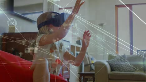 Kleines-Mädchen-Winkt-Mit-Den-Händen,-Während-Es-Ein-Virtual-Reality-Headset-Trägt