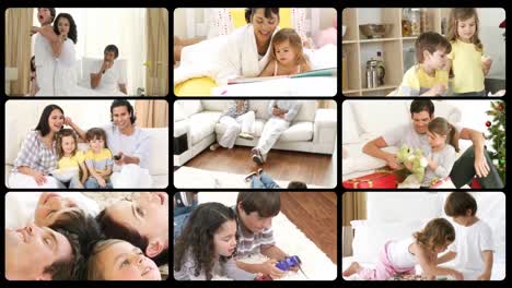Montage-of-happy-families-playing-at-home