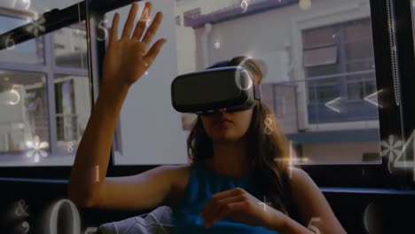 Frau-Sieht-Zahlen,-Während-Sie-Ein-Virtual-Reality-Headset-Trägt