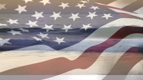 Olas-De-Playa-Con-Bandera-Americana