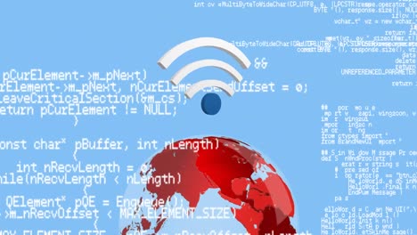 Códigos-De-Programa-Y-Símbolo-Wifi-Con-Un-Globo-Terráqueo