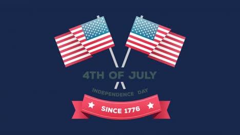 4.-Juli,-Unabhängigkeitstag-Seit-1776.-Text-In-Einem-Banner-Und-Amerikanischen-Flaggen