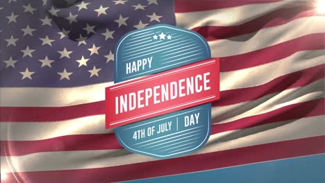 Feliz-Día-De-La-Independencia,-Texto-Del-4-De-Julio-En-Una-Insignia-Y-Bandera