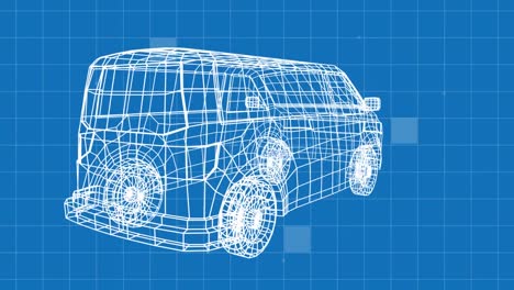 Rotierende-Technische-Zeichnung-Eines-Lieferwagens-Auf-Blauem-Hintergrund