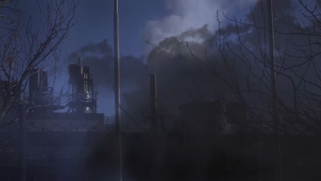 Fábrica-Con-Tubería-Industrial-Y-Relámpagos-En-Las-Nubes.