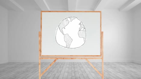 Zeichnung-Eines-Globus-Auf-Einer-Weißen-Tafel