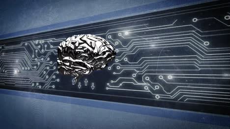 Metallic-brain-and-computer-circuit-board-on-screen