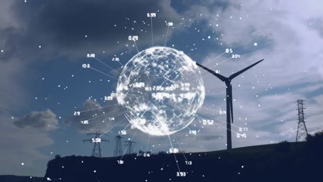 Windkraftanlage-Und-Weißer-Globus-Und-Netzwerkverbindungen