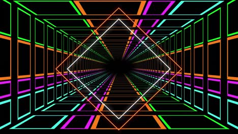 Moving-through-a-neon-lit-rectangular-tunnel-with-diamonds