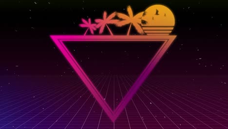 Triángulo-Tropical-En-Cuadrícula-Púrpura-En-Movimiento-Y-Fondo-De-Cielo-Nocturno
