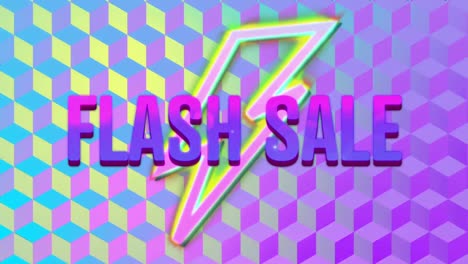 Flash-sale-graphic-and-colourful-lightning-flash-shapes-on-blue-cube-background