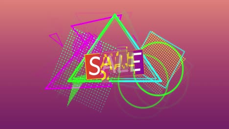 Sale-graphic-and-colourful-shapes-tumble-into-place-on-dark-pink-background-4k