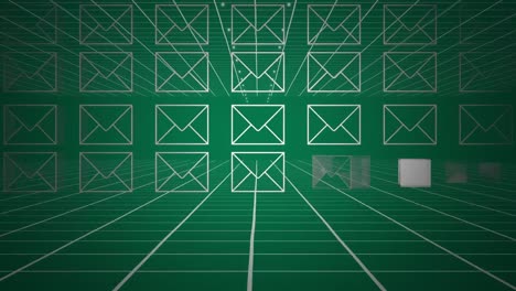 Envelope-icons-and-moving-grid-on-green-background