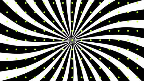 Umlaufende-Weiße-Streifen-Und-Grüne-Punkte-Auf-Schwarz