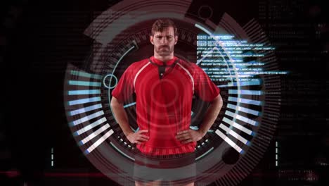 Professioneller-Rugbyspieler,-Der-Mit-Den-Händen-Auf-Den-Hüften-Und-Medizinischen-Daten-Steht
