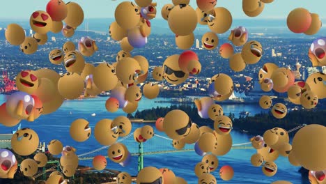 Emoji-Symbole-Fliegen-über-Das-Stadtbild-4k