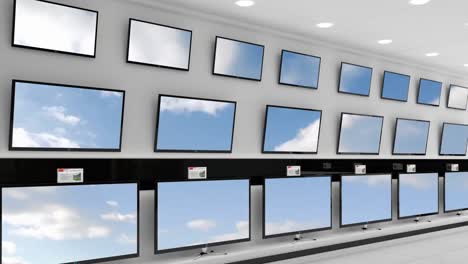 Blauer-Himmel-Und-Wolken-Auf-Fernsehbildschirmen