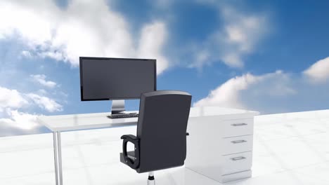 Büro-Mit-Blauem-Himmel-Und-Wolken